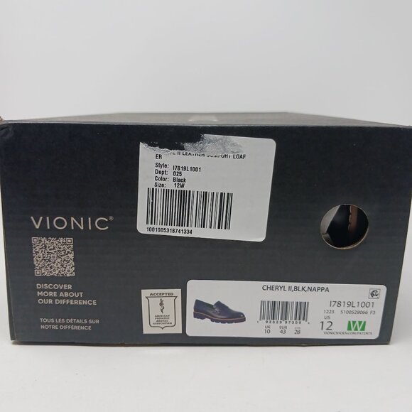 NEW Vionic Cheryl II Nappa Leather Black Loafers Size 12W Lug Sole Penny Loafers - Picture 2 of 11